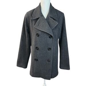 J. Percy wool Gray Pea Coat with Wide Lapel Collar preppy classic winter